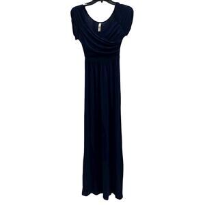 GILLY Y2K 90’s jersey knit navy blue ultra maxi dress whimsy coquette sz S